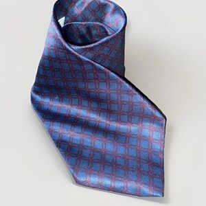 bill blass Blue Silk Tie with Red Geometric Pattern